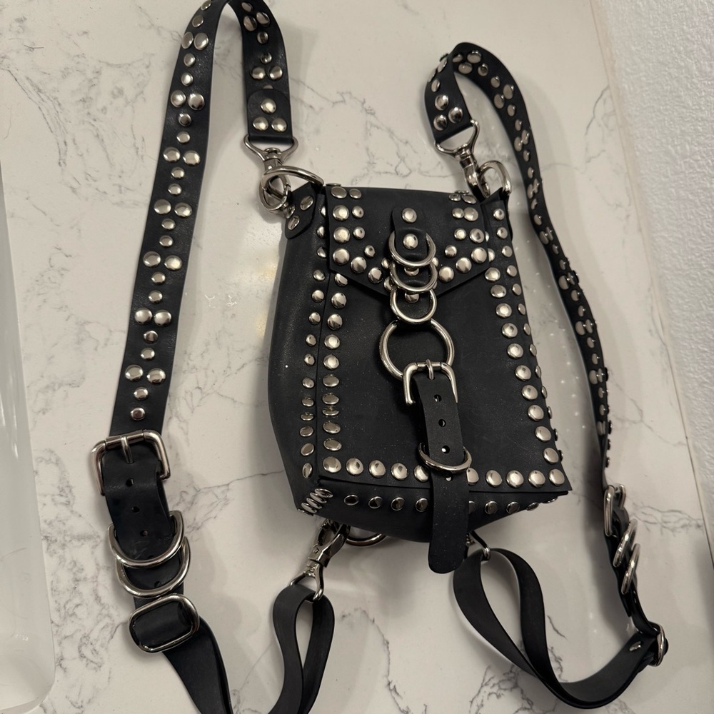 Studded Black Leather Crossbody Bag - Picture 2 of 8